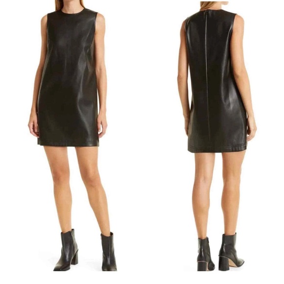 Theory Dresses & Skirts - THEORY Bedford Mod Vegan Leather Sleeveless Shift Dress Black Women's Sz 4 6513